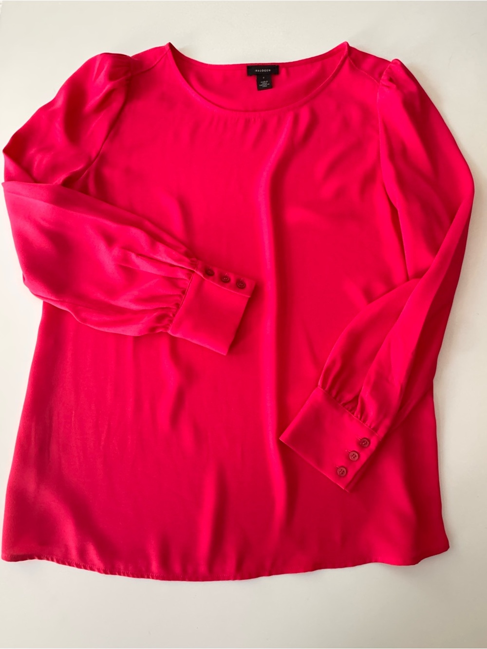 Halogen Hot Pink Long-Sleeve Puff Shoulder Blouse
